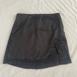 F21 Black Satin Lace Trim Mini Skirt